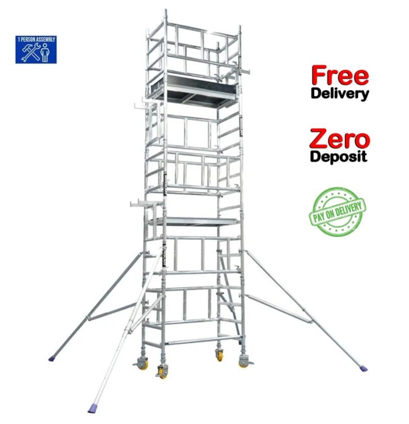 Miniscaff Solo Tower Hire - Easy One-Person Setup, Ideal for Indoor Use, and Offers up to 6m Working Height in London.