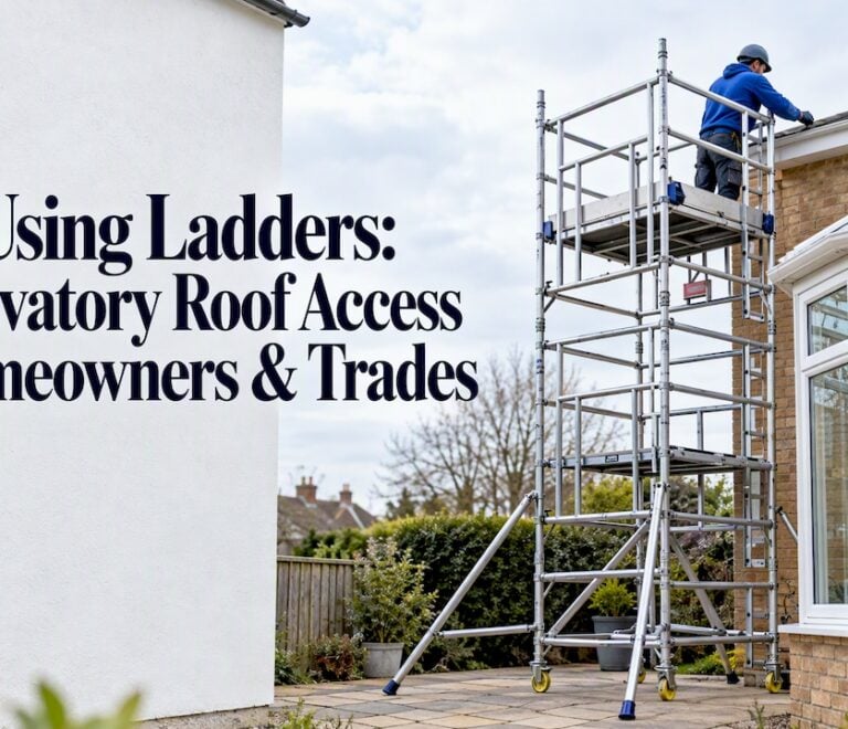 Scaffold tower beside conservatory roof