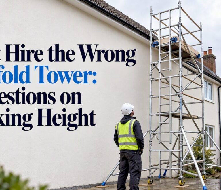 Industrial scaffold tower beside UK building
