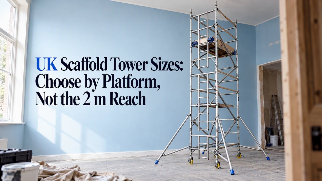 Scaffold tower set up in unfinished room