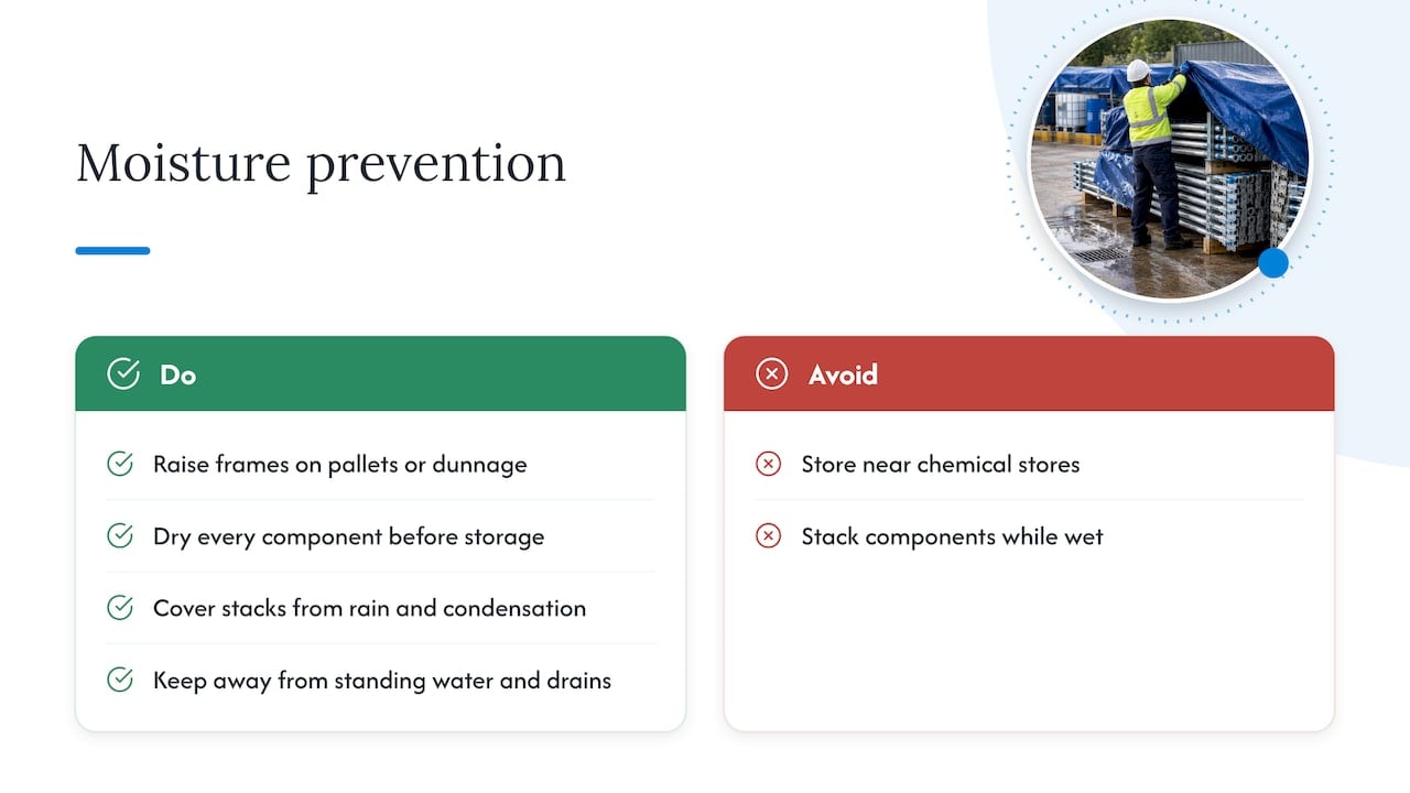 UK Scaffold Tower Storage: 5 Safety Checks or Hire Instead 3 Four ways to prevent damp scaffold components