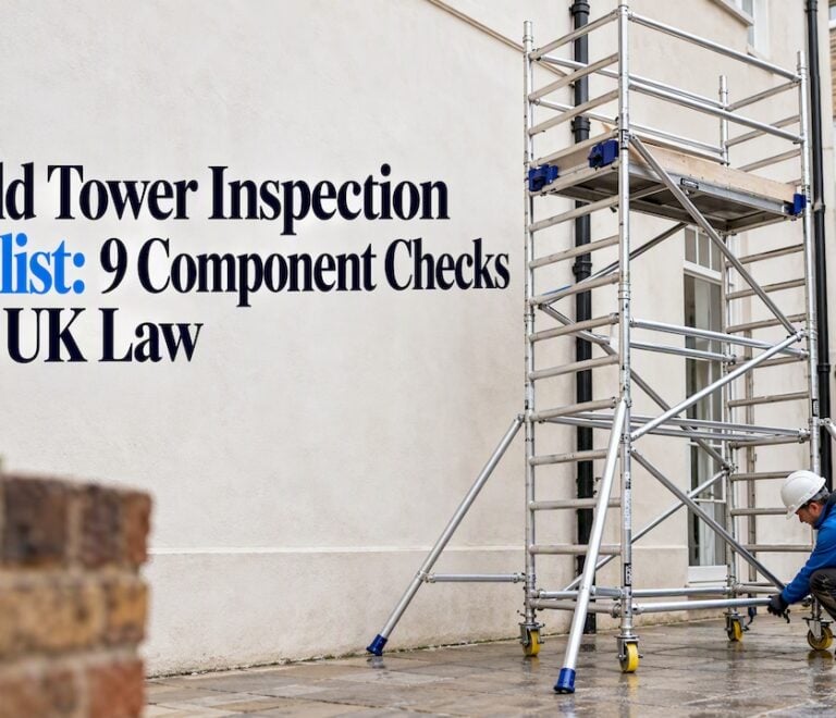 Worker checking a scaffold tower castor
