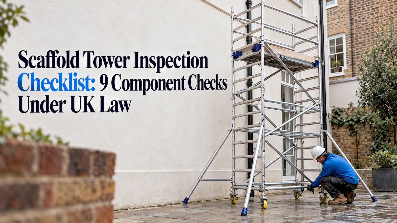 Worker checking a scaffold tower castor