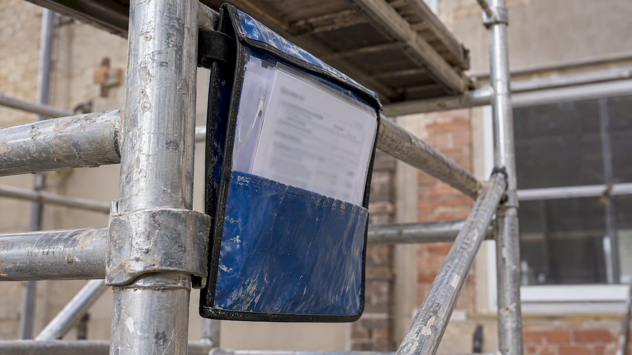 Scaffold Tower Inspection Checklist: 9 Component Checks Under UK Law 2 Checklist tucked into scaffold tower instruction wallet